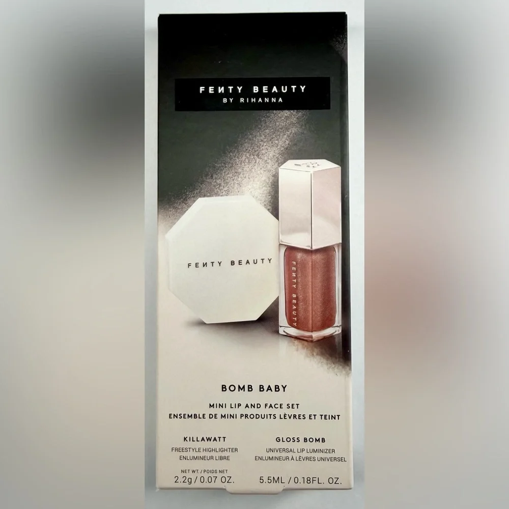Fenty Beauty Bomb Baby Mini Set NIB Rihanna Glow Gloss Hustla Baby Highlighter